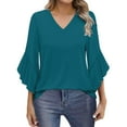thumbnail image 1 of Yubnlvae Green Blouses for Women Casual 3/4 Length Sleeve Womens Tops V Neck Tshirts Shirts with Flared Sleeve, L, 1 of 5