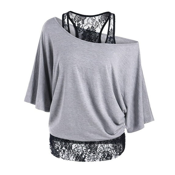 Yubnlvae Grey Women Plus Size Lace Loose Casual Long Sleeve Tops Blouse Shirt, 3Xl
