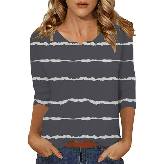 Yubnlvae Grey Womens 3/4 Length Sleeve Tunic Tops Casual V Neck Shirts Basic Tees Business Work Blouses Summer Fall 2025 Clothes, L