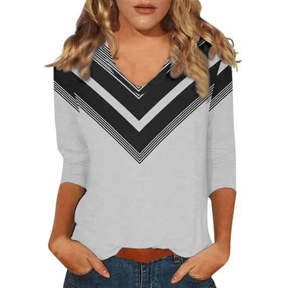 Yubnlvae Grey Womens Tops 3/4 Sleeve Summer Print Plain Travel Cute Tops V Neck Slim Fit Half Sleeve Tshirts Shirts Spring Blouse, 4Xl