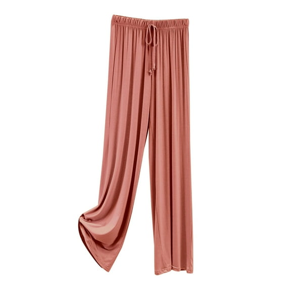 Yubnlvae High-Waist Modal Lounge Pants - Women's Summer Lightweight Straight Leg Trousers, Korean Style Comfortable Home Wear Bottoms (Pink | XXL)