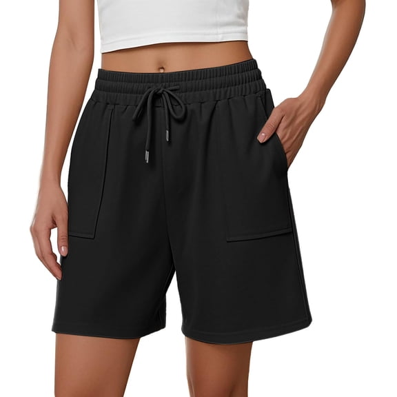 Yubnlvae High Waist Tie Shorts - Women's Summer Casual Drawstring Shorts with Pockets, Comfortable Loose Fit Bermuda Length (Black | M)