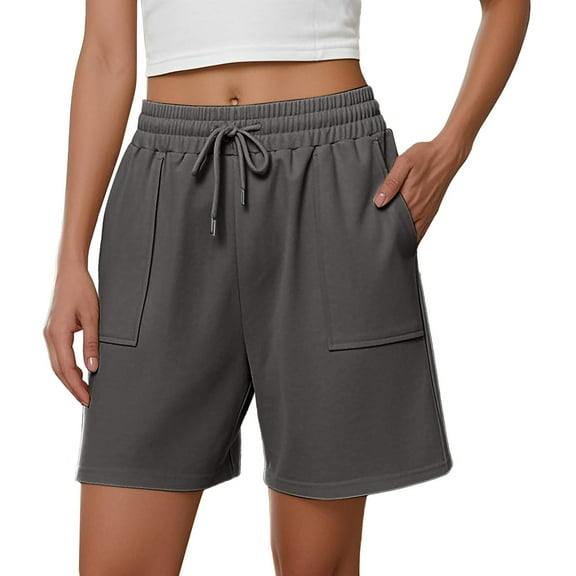 Yubnlvae High Waist Tie Shorts - Women's Summer Casual Drawstring Shorts with Pockets, Comfortable Loose Fit Bermuda Length (Gray 1 | XXL)