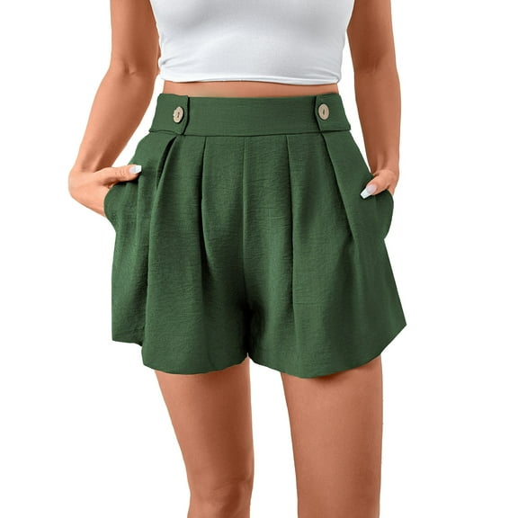 Yubnlvae High Waist Wide Leg Formal Shorts - 2025 Summer Casual Pockets Bottoms (Office & Weekend Wear, Tailored Fit) Green S