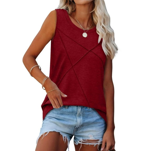 Yubnlvae Hot Deal: Ruffled V-Neck Blouse - Flowy Office-To-Dinner Top with 50% Off (Summer Essentials), Summer Tank Tops For Women Loose Fit Crew Neck Casual Sleeveless Tops 2025 Trendy, Red2, S