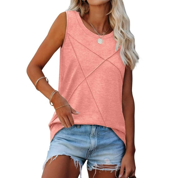 Yubnlvae Hot Deal: Ruffled V-Neck Blouse - Flowy Office-To-Dinner Top with 50% Off (Summer Essentials), Summer Tank Tops For Women Loose Fit Crew Neck Casual Sleeveless Tops 2025 Trendy, Red1, Xxl