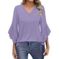 thumbnail image 1 of Yubnlvae Hot Pink Blouses for Women Casual 3/4 Length Sleeve Womens Tops V Neck Tshirts Shirts with Flared Sleeve, M, 1 of 5