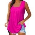 thumbnail image 1 of Yubnlvae Hot Pink Summer Tank Tops for Women 2025 Loose Fit Pleated Square Neck Sleeveless Shirt Curved Flowy Vest Basic Cotton Tee, 5Xl, 1 of 9