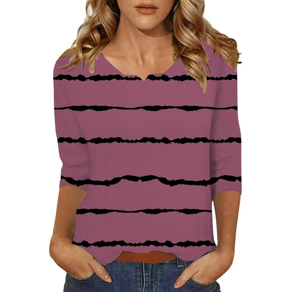 Yubnlvae Hot Pink Womens 3/4 Length Sleeve Tunic Tops Casual V Neck Shirts Basic Tees Business Work Blouses Summer Fall 2025 Clothes, L