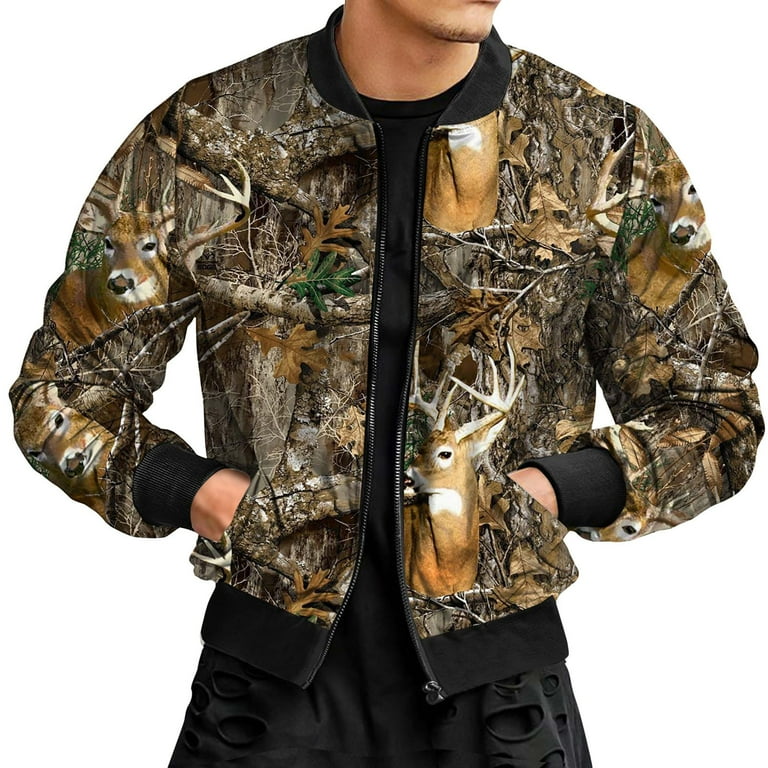 Yubnlvae Jackets for Men Mens Autumn and Winter Leisure Sports Hunting Camouflage Woven Street Collar Zipper Jacket Coat Brown Walmart