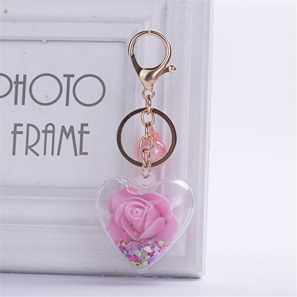 Yubnlvae Keychains Cute Keychain Women Acrylic Love Sequin Rose Ring Holder Key Chains Purple, Adult Unisex, Size: One Size