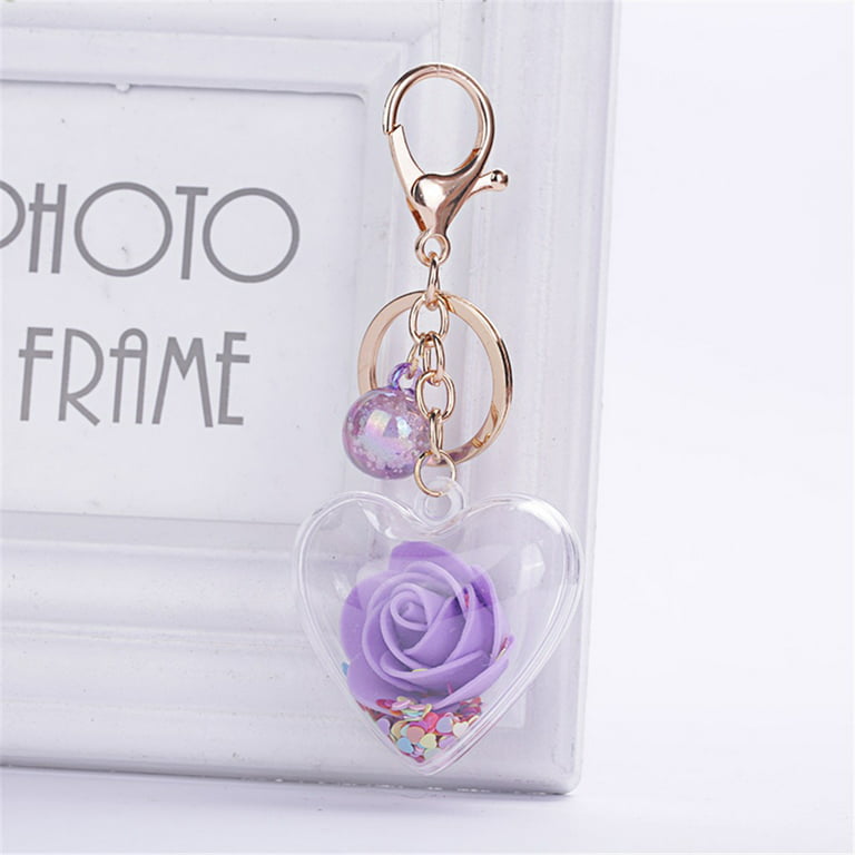 Yubnlvae Keychains Cute Keycha in Women Acrylic Love Sequ in Rose Ring  Holder Key Chains Purple