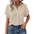 thumbnail image 1 of Yubnlvae Khaki Generisch Muslin Blouse Women's Summer Shirt Blouse Cotton Short Sleeve Linen Blouse Tops V Neck Long Blouse Tunic, L, 1 of 8