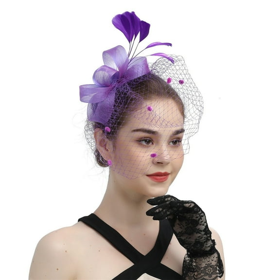 Yubnlvae Lace Veil Headpiece with Bow & Feathers – Elegant Hair Accessory for Bridal, Cosplay & Fantasy Outfit Parties Under 5$, Purple, One Size