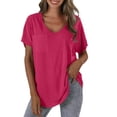 thumbnail image 1 of Yubnlvae Ladies' Casual Pocket Short Sleeve T-Shirt, Ladies' Fashionable Casual Solid Color Plus Pocket Short Sleeved T Shirtclearance! Solid, Round Neck, Hot Pink, L, 1 of 4