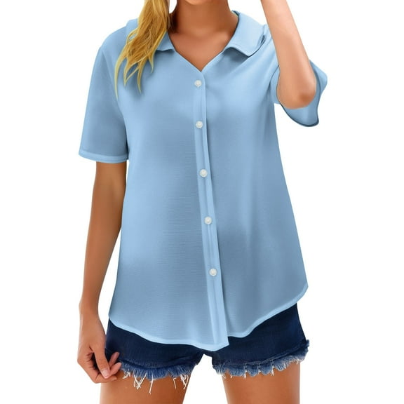 Yubnlvae Light Blue Loose Shirt Top Stand Solid Color Sleeve Collar Casual Women's Shirt Women's Shirt, M