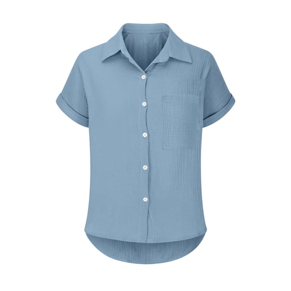 Yubnlvae Light Blue Womens Blouses Casual Tops Batwing Sleeve Pocket Patched Shirt Casual Work T Shirts Double Layer Wrinkled Fabric, S