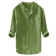 Yubnlvae Linen Cotton Blouse Causal Solid Loose Shirt Men's Top Button Sleeve Long Color Men's blouse