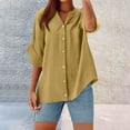 thumbnail image 1 of Yubnlvae Long-Sleeve Collared Linen Shirt - Women's Button-Up Top for Office, Travel, Or Smart Casual, Women's Plain V-Neck T-Shirt Basic Staple Tee Soft Cotton Summer Casual Top, Yellow, L, 1 of 7