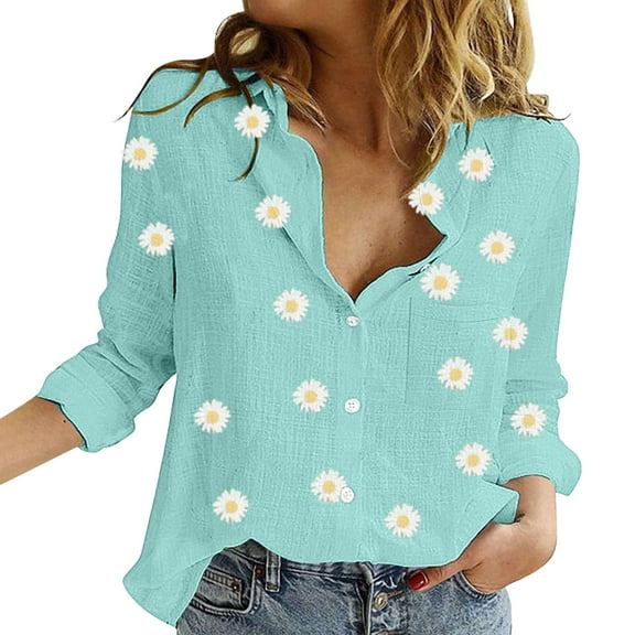 Yubnlvae Long Sleeve V-Neck Tunic Blouses - Casual Button-Down Loose Tops for Women (Breathable Linen, Layering Essential) Mint Green XXL