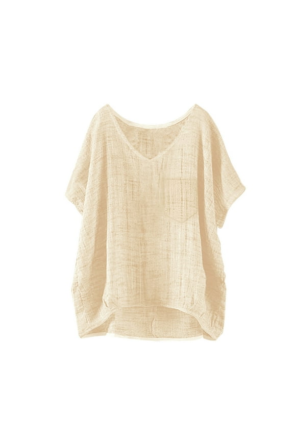 Loose Button-Up Shirt Women's Oversized Linen Shirt - Summer Breathable Stand Collar Casual Top - Boho Chic Loose Fit Blouse (S-XXXXXL) (Beige | L)