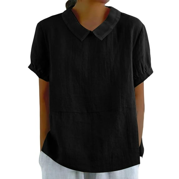 Yubnlvae Loose Button Women's Shirt - Solid Color Casual Sleeve Collar Black M