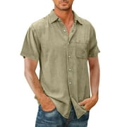 Yubnlvae Male Soild Colour Blouse Cotton Linen Button Down Holiday Beach Shirts Loose Tops Short Sleeve Tee Shirt Handsome Men Shirt