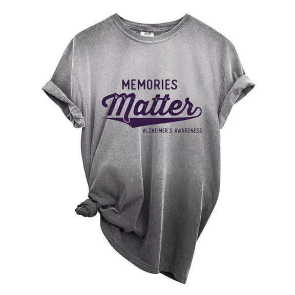 Yubnlvae Memory Awareness Matter T-Shirts - Inspirational Casual Cotton Tops (Everyday Wear, Slogan Design) Grey XXL