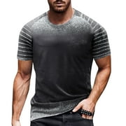 Yubnlvae Men Spring And Summer Casual Retro Distressed Printed T Shirts Vintage O Neck Short Sleeve Pleated Top