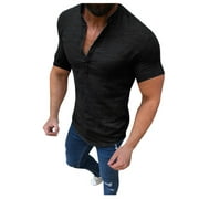 Yubnlvae Men's T-shirt Cotton Linen Blouse Shirt Casual Tops Tee Sleeve Short Loose Men's blouse