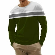 Yubnlvae Mens Fashion Casual Sports Striped Stitching Digital Printing Round Neck T Shirt Long Sleeve Top