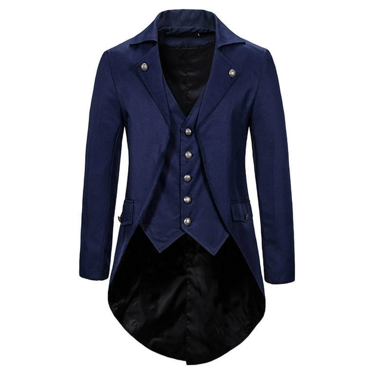 Yubnlvae Mens Tops Men s Coat Tailcoat Jacket Gothic Frock Coat Tuxed Praty Outwear Navy