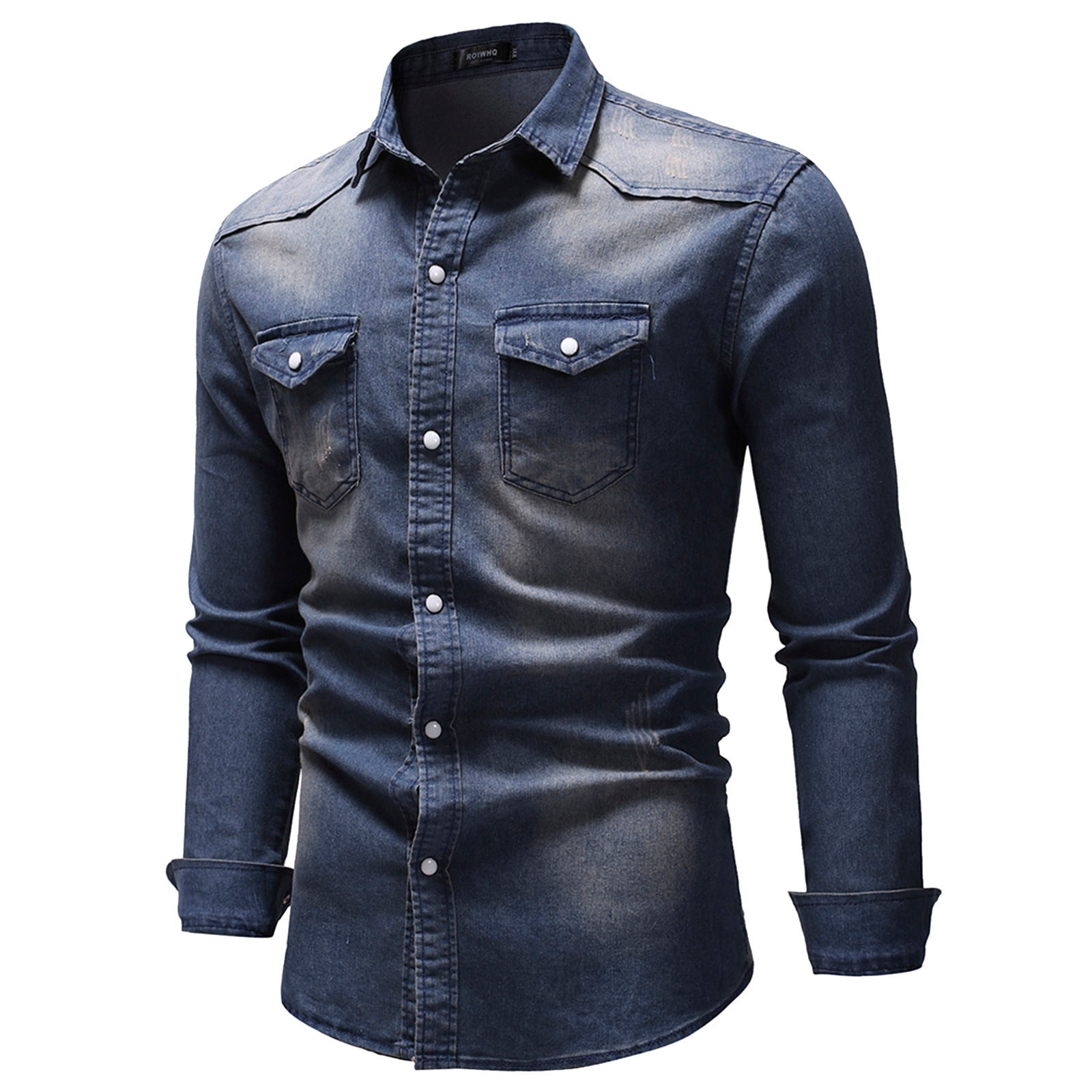 Yubnlvae Mens Tops Shirt for Men Denim Turn-Down Collar Daily Fashion ...