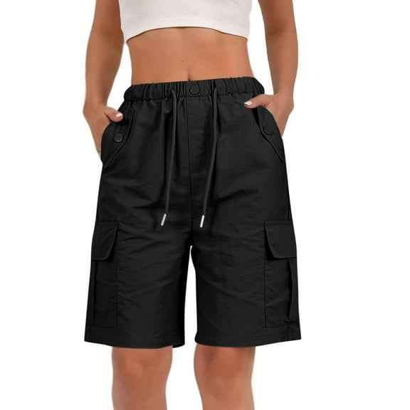 Yubnlvae Women's Cargo Work Shorts - Multi Pocket Casual Utility Shorts Black L, Women's Solid Color Multi Pocket Casual Pants Workwear Short Pants