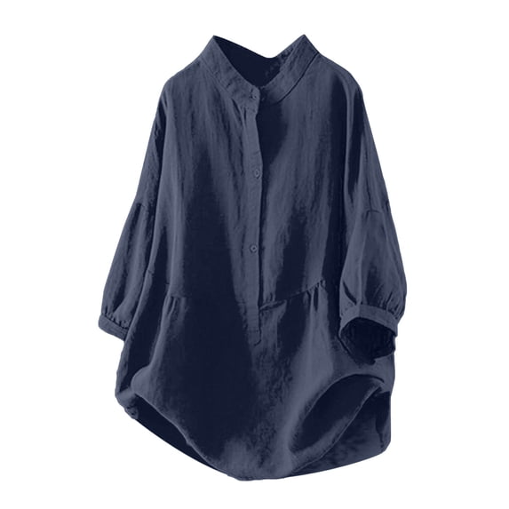 Yubnlvae Navy Top Shirt for Women Cotton Long Sleeves Outdoor Sexy Causal T Shirt, L