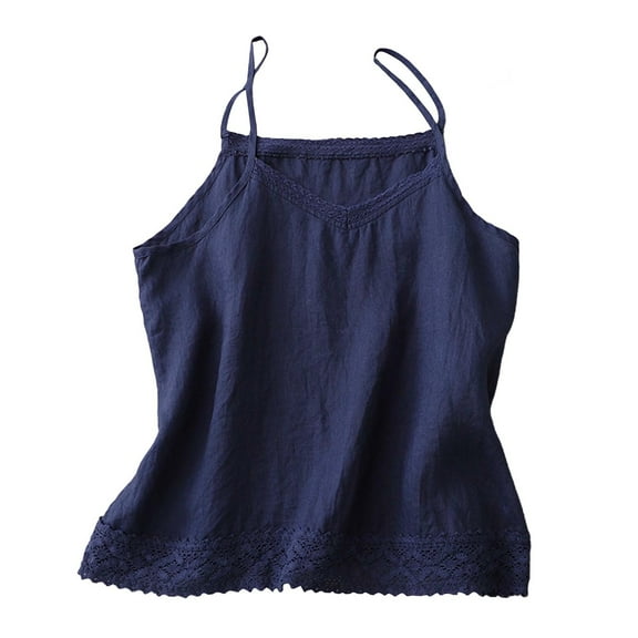Yubnlvae Navy Women's 2025 Large Size Loose Cotton Linen Lace Splicing Base Suspender Vest Top Vest Suspender Strap, Xxl
