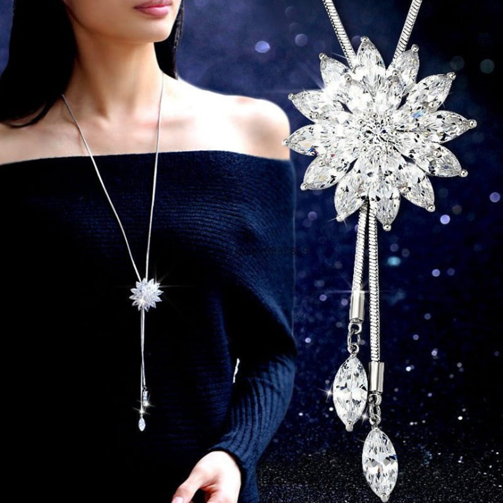 Yubnlvae Necklaces & Pendants Leaf Chain Sweater Pearl Fashion Long Fringe  Diamond Fashion Wild Necklaces & Pendants Silver