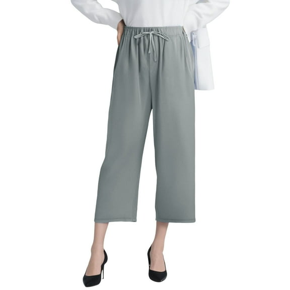 Yubnlvae Office Wide Leg Trousers - Women's Professional 7/8 Length Work Pants, Comfortable Business Casual Slack with Back Pockets (Grey | M)