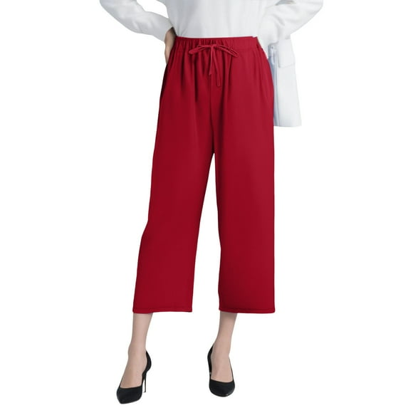 Yubnlvae Office Wide Leg Trousers - Women's Professional 7/8 Length Work Pants, Comfortable Business Casual Slack with Back Pockets (Red | L)