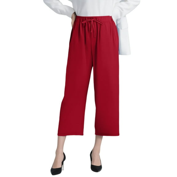 Yubnlvae Office Wide Leg Trousers - Women's Professional 7/8 Length Work Pants, Comfortable Business Casual Slack with Back Pockets (Red | M)