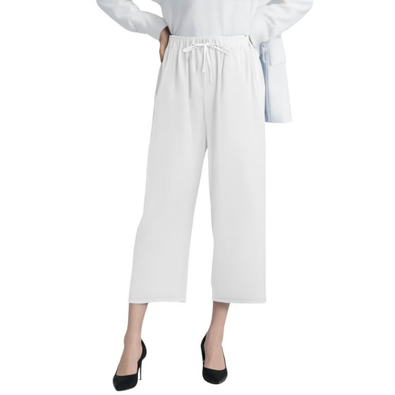 Yubnlvae Office Wide Leg Trousers - Women's Professional 7/8 Length Work Pants, Comfortable Business Casual Slack with Back Pockets (White | XL)
