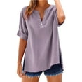 thumbnail image 1 of Yubnlvae Oversized Collar Shirts - Women's Loose Fit Solid Color Tops (Breathable Linen, Office to Weekend) Purple L, 1 of 8