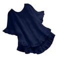thumbnail image 1 of Yubnlvae Oversized Collared Blouse - Short Sleeve Ruffle Detail Casual Shirt (Breathable Cotton | Relaxed Fit | Button-Front | Everyday Wear) (Navy | S), 1 of 7