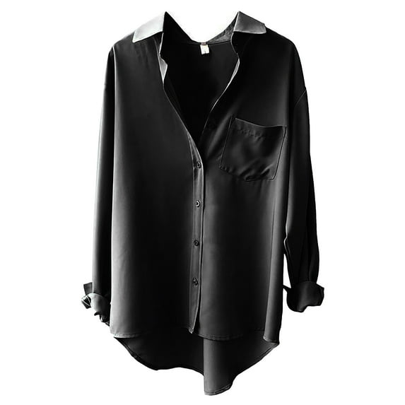 Yubnlvae Oversized Long-Sleeve Top – Minimalist Solid Color Loose-Fit Blouse, Casual Chic Versatile Shirt (Black, Dark Blue, White | S-XXXL) (Black | XL)