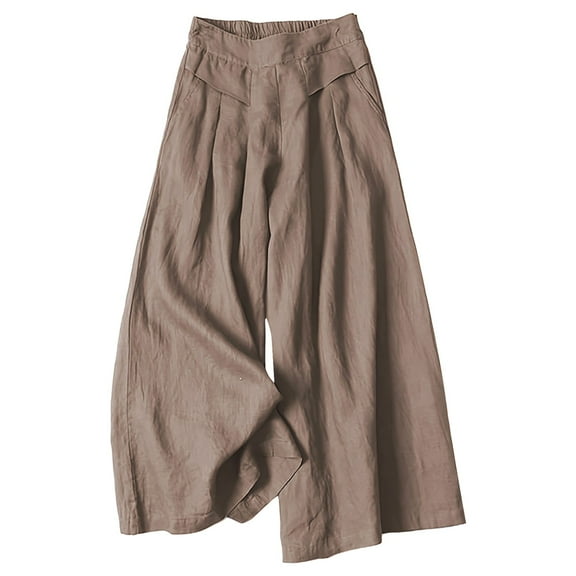 Yubnlvae Palazzo Pants for Women - High Waist Flowy Linen Culottes Coffee M, Women Palazzo Pants Summer Linen Casual High Waist Wide Leg Flowy Culotte Trousers Yoga Sweatpants