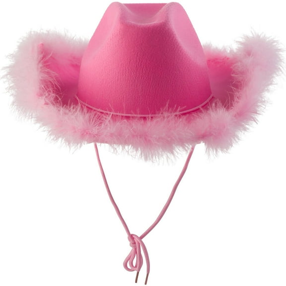 Yubnlvae Berets Pink Hat with Feather Fluffy Feather Brim Adult Size Cowboy Hat with Feathers for Party Play Dress Up Outfits for Women