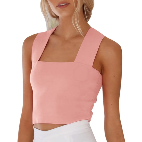 Yubnlvae Pink Summer Women's Casual And Simple Vacation Style Knitted Wide Shoulder Strap Top., L