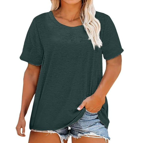 Yubnlvae Plus Size Loose T-Shirts for Women - 2025 Summer Round Neck Casual Tops (Breathable Cotton, S-5XL) Grey 4XL