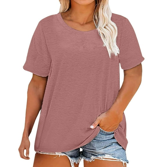 Yubnlvae Plus Size Loose T-Shirts for Women - 2025 Summer Round Neck Casual Tops (Breathable Cotton, S-5XL) Pink 5XL