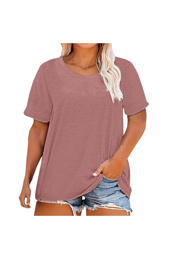 Plus Size Loose T-Shirts for Women - 2025 Summer Round Neck Casual Tops (Breathable Cotton, S-5XL) Pink 5XL